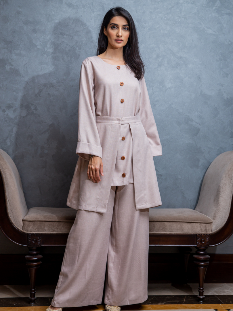 Long Sleeve Open Skirt & Trouser Set