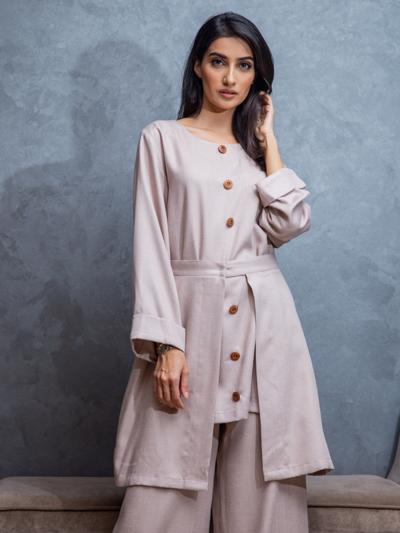 Long Sleeve Open Skirt & Trouser Set