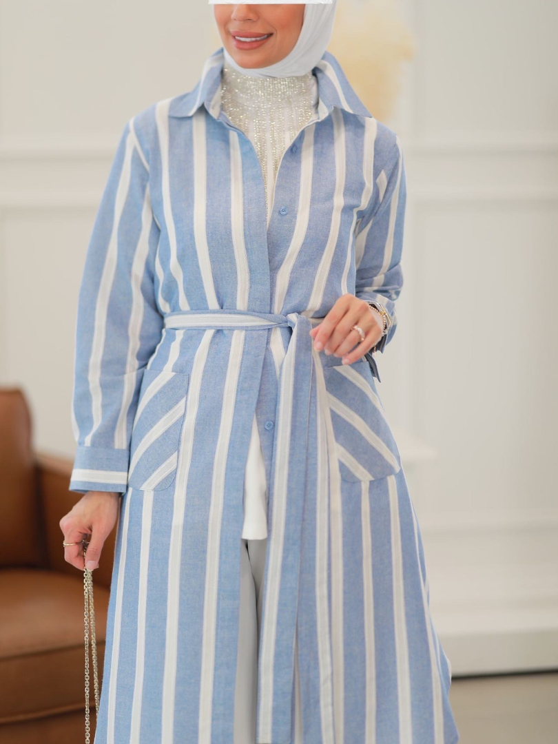 Belted Long Jacket Travel Wear Set