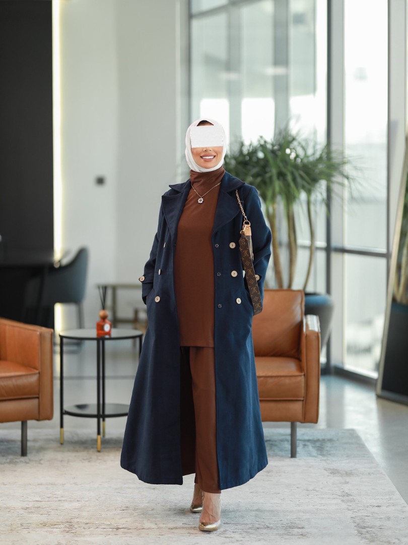 Belted Long Jacket Travel Wear Set