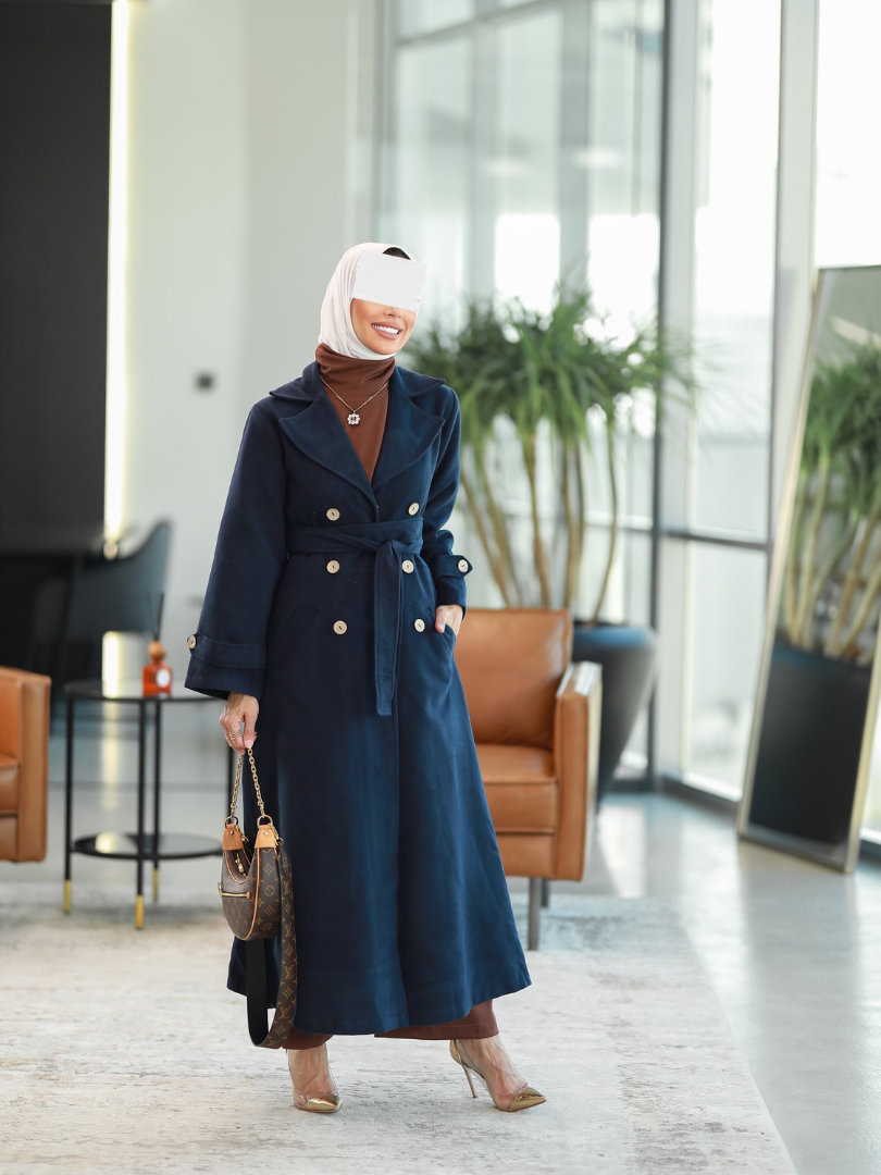 Belted Long Jacket Travel Wear Set