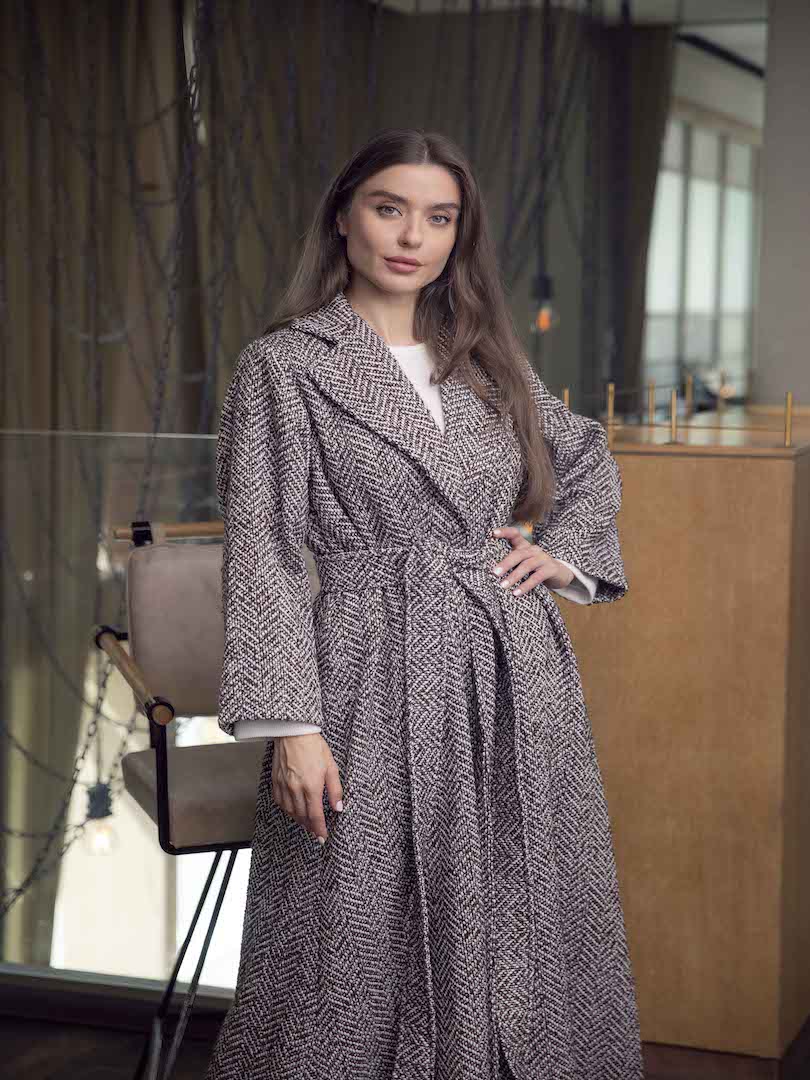 Wool Belted Overlap Coat Set