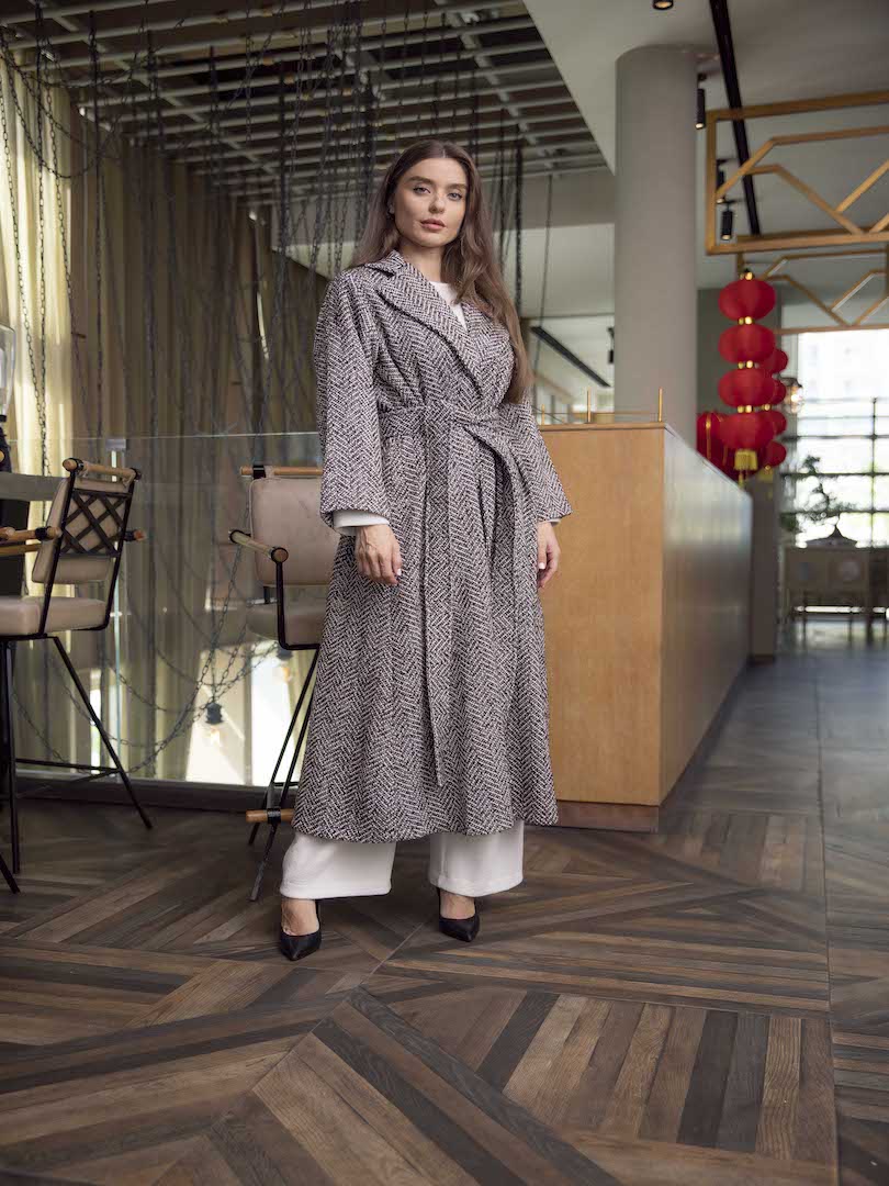 Wool Belted Overlap Coat Set