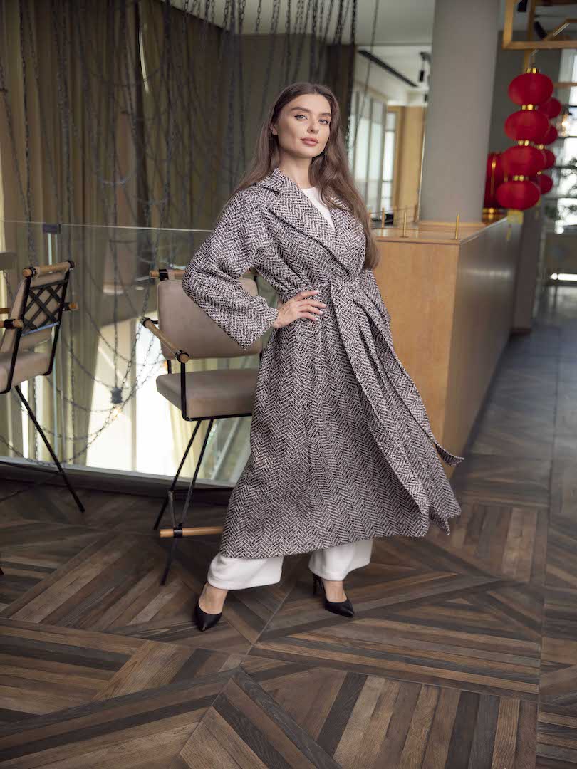 Wool Belted Overlap Coat Set