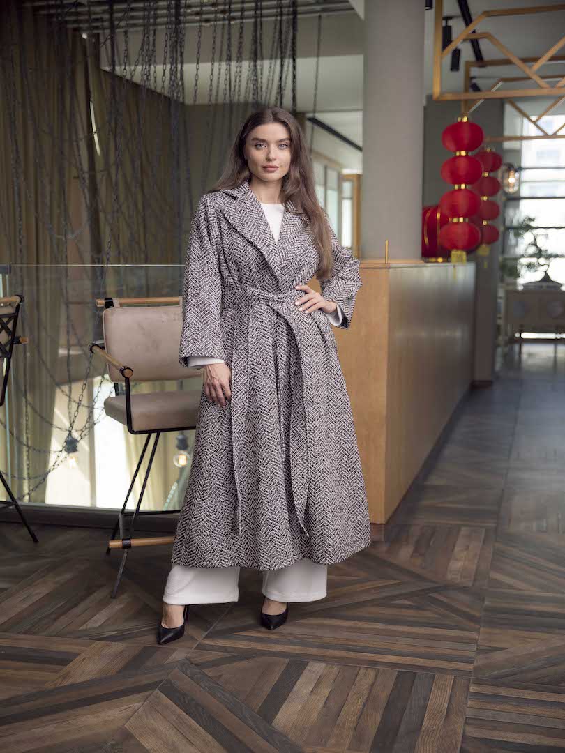 #Wool Belted Overlap Coat Set