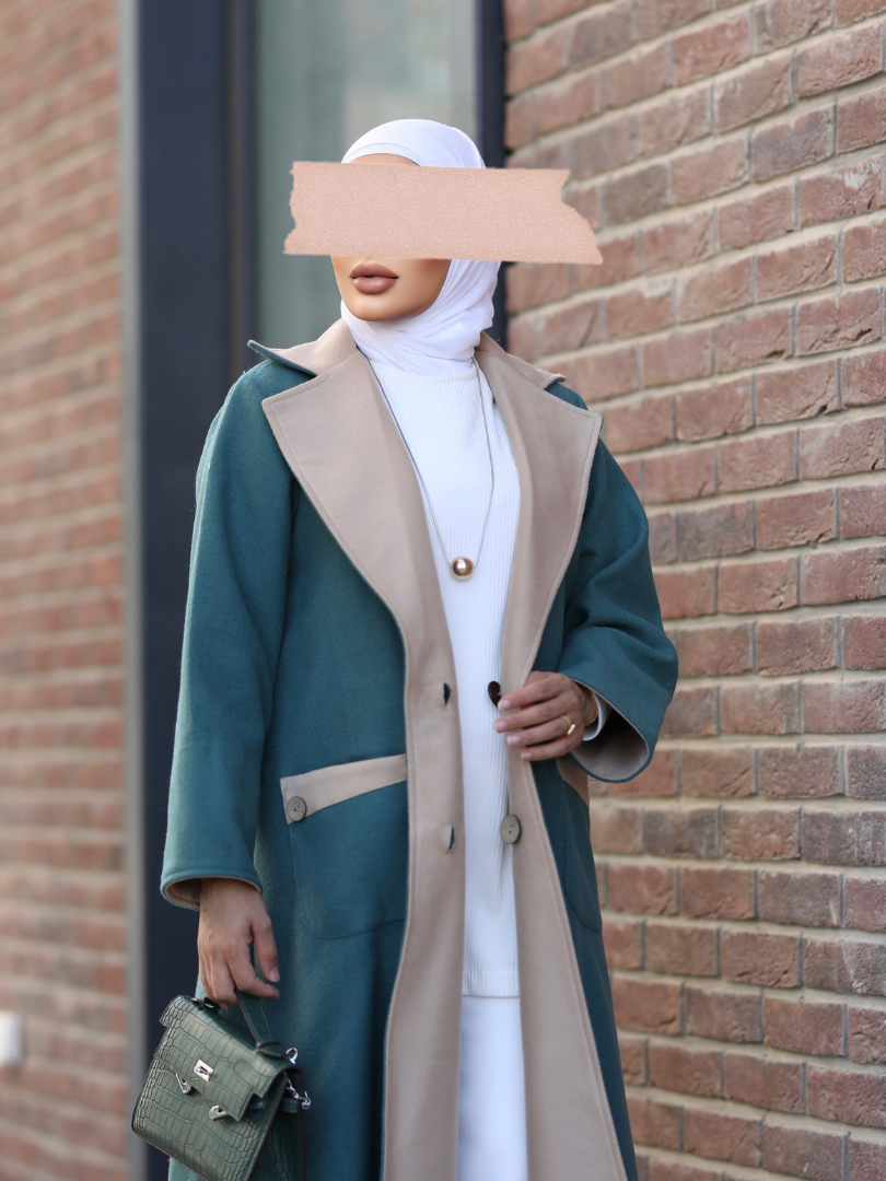 Belted Waist Solid Coat Winter Set