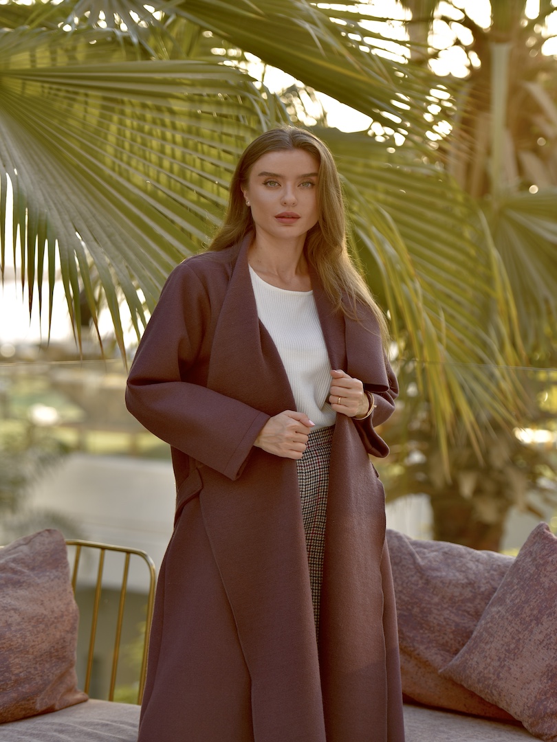 Plain Wool Belted Wrap Coat Set