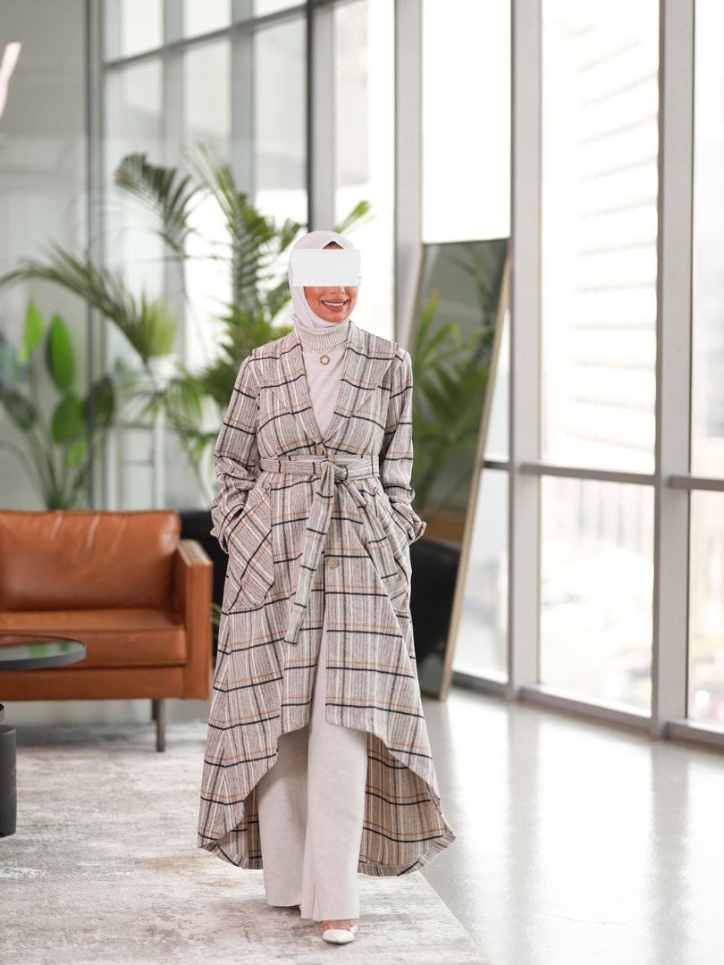 Check-Patterned Coat Set