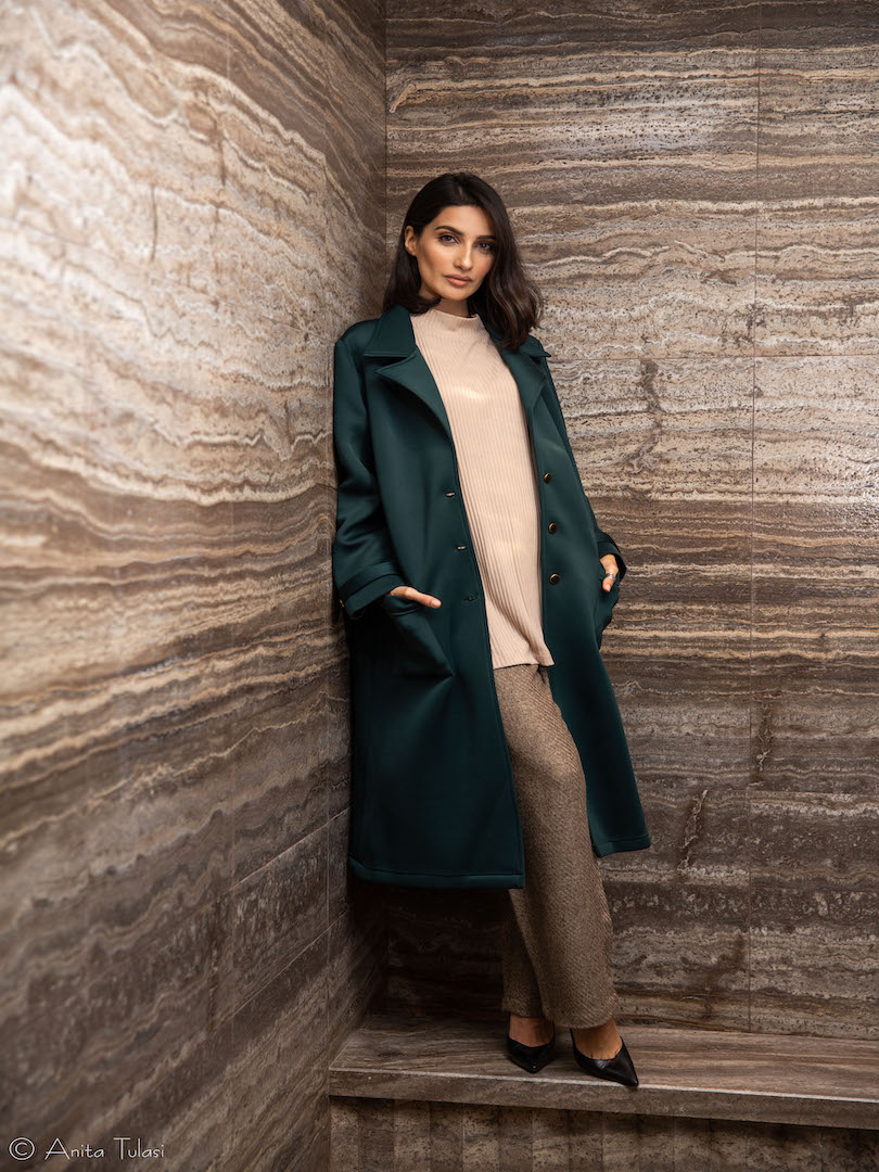 Lapel Neck Overcoat Set