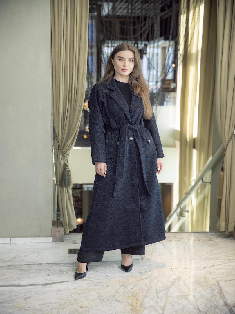 Plain Wool Belted Coat Set