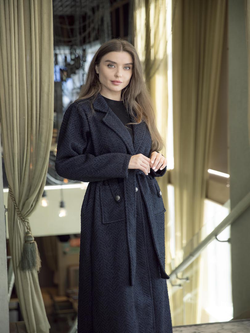 Plain Wool Belted Coat Set