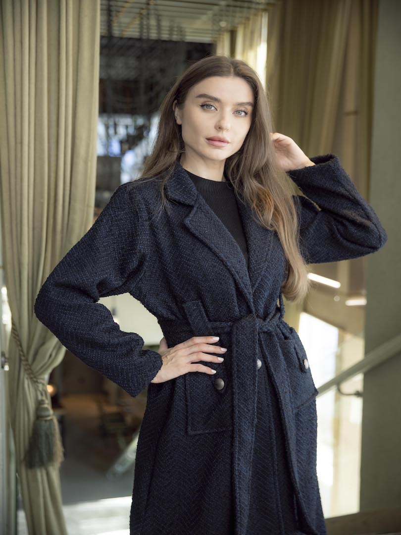 Plain Wool Belted Coat Set