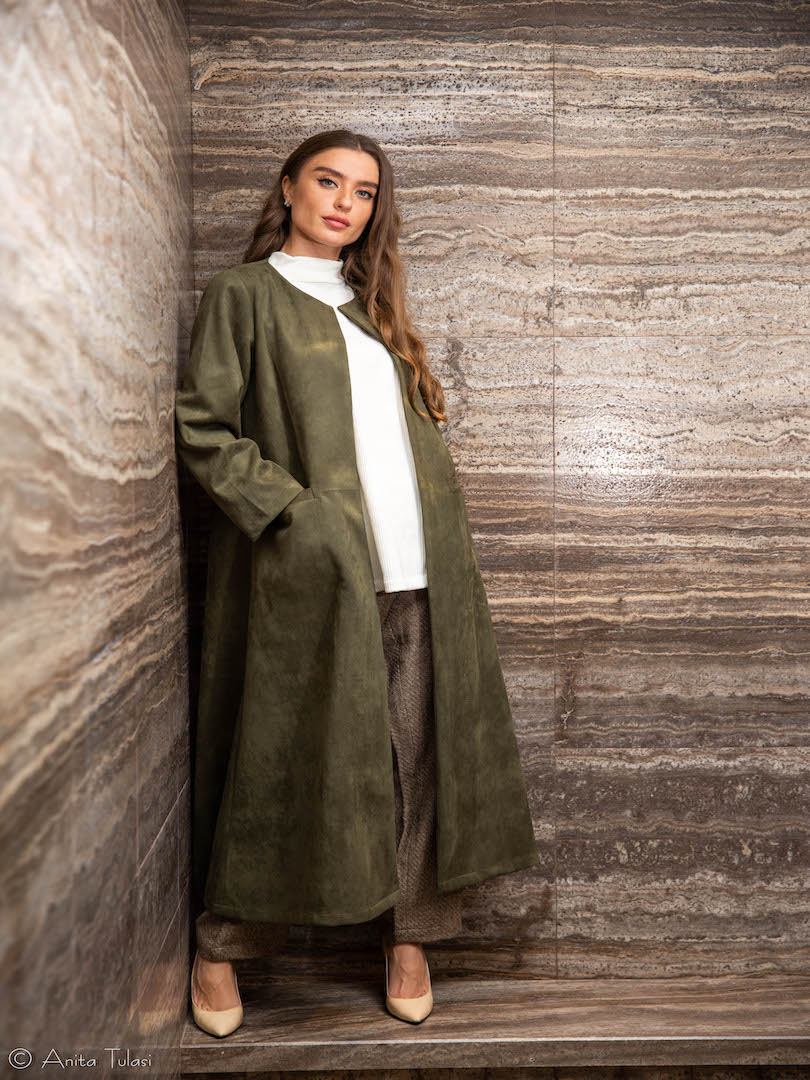 Double Pocket Suede Coat Set