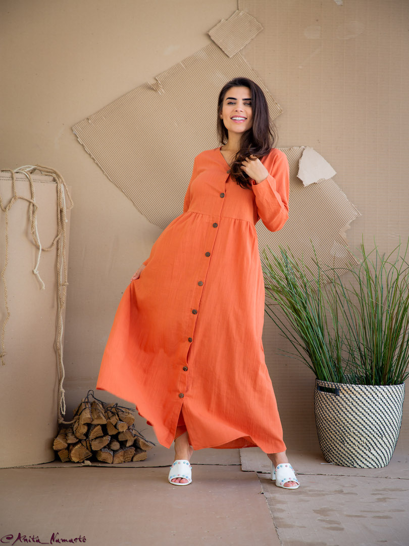 Gathered Waist Long Sleeve Maxi Dress