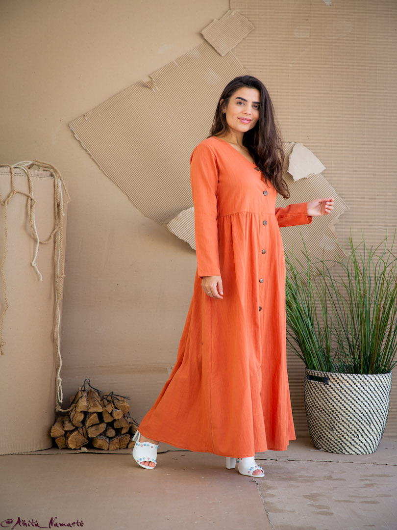 Gathered Waist Long Sleeve Maxi Dress