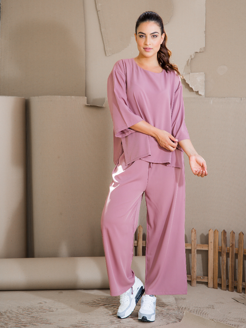 Casual Pink Top & Trouser Set