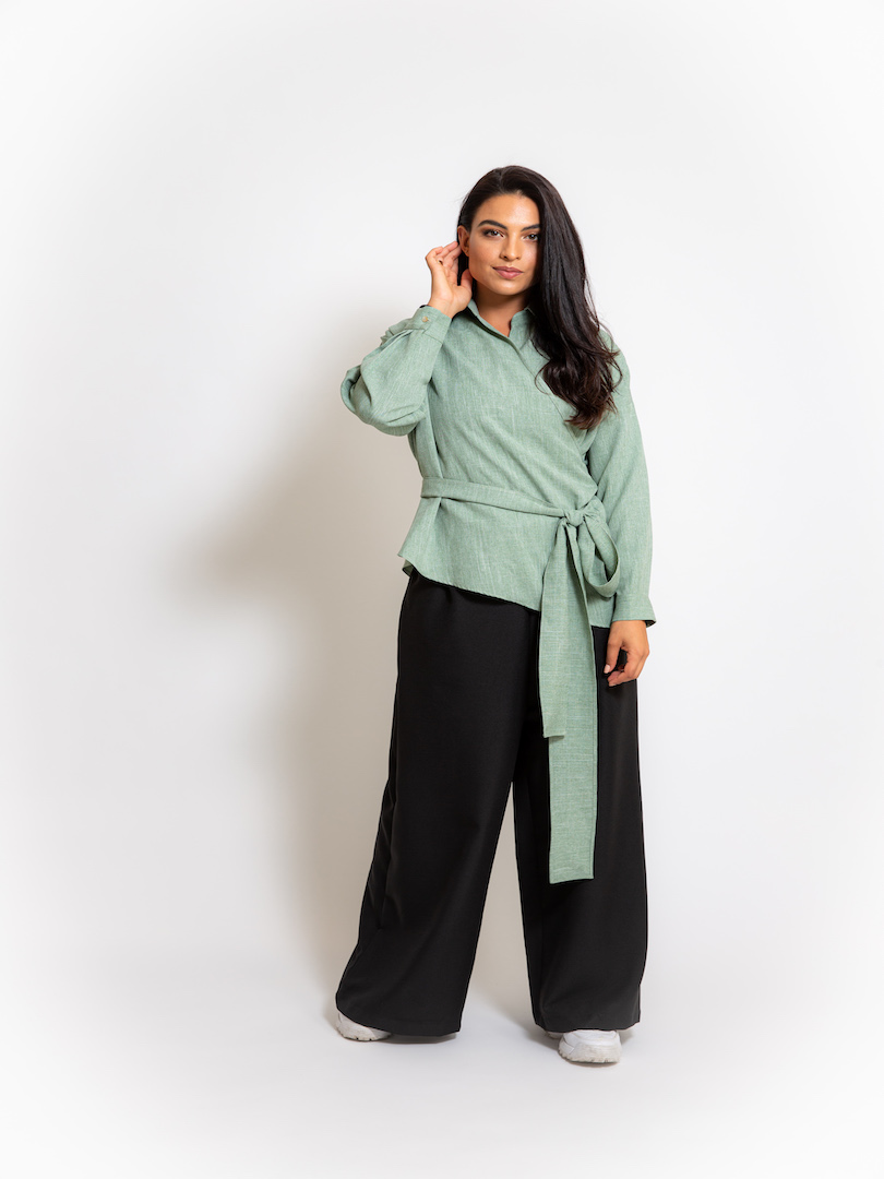 Casual Set Wrap Belted Top & Trouser Set