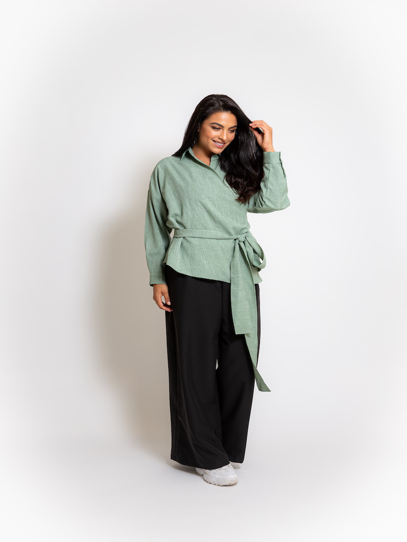 Casual Set Wrap Belted Top & Trouser Set