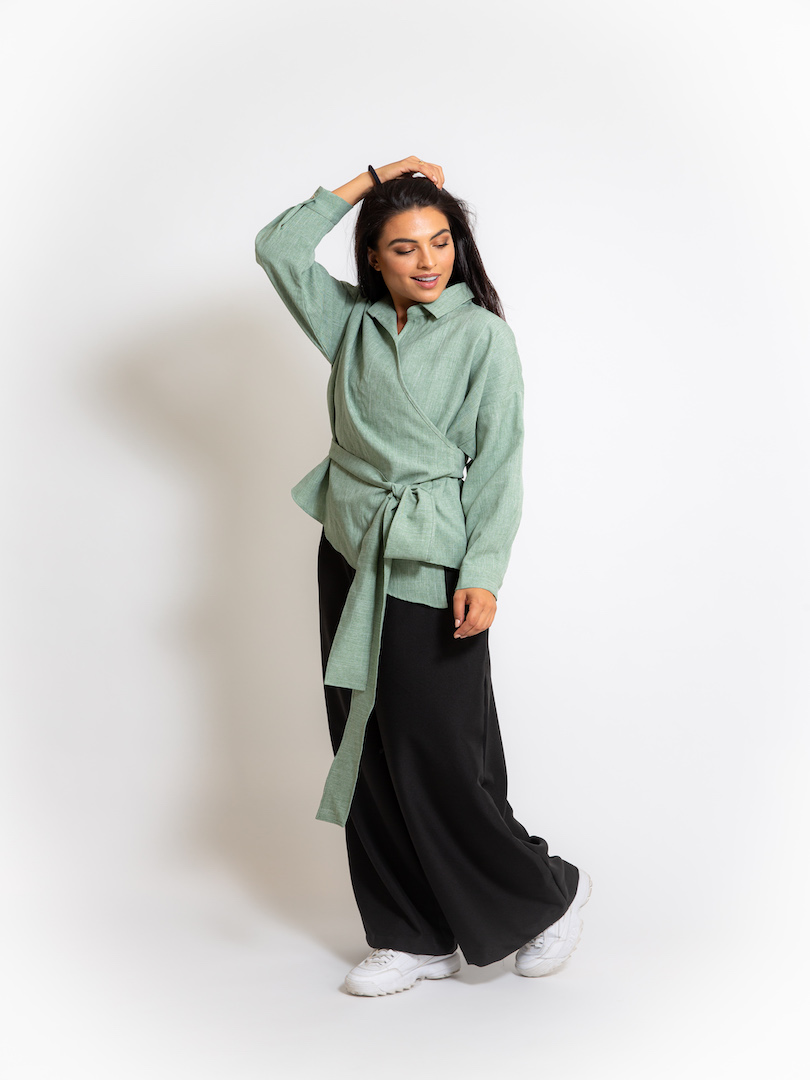 Casual Set Wrap Belted Top & Trouser Set