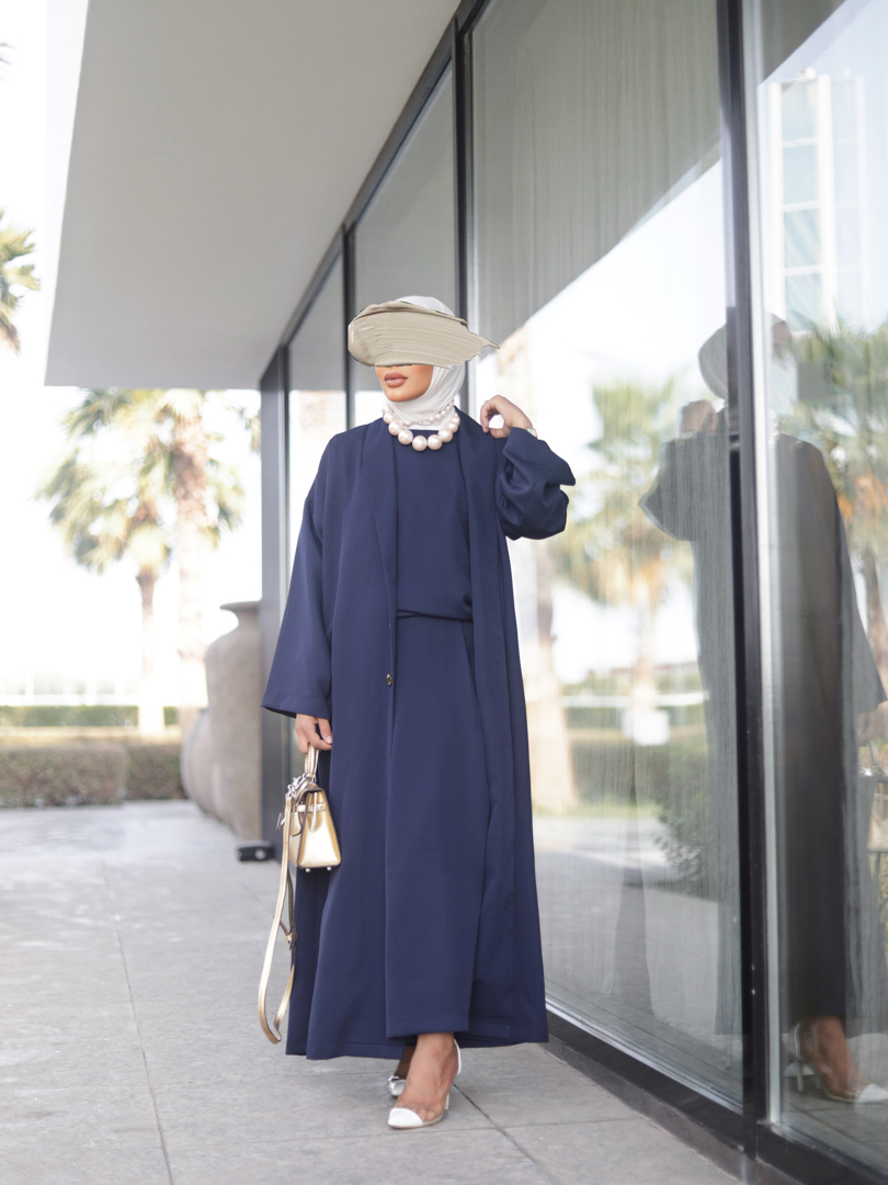 Plain Long Jacket With Top & Trouser