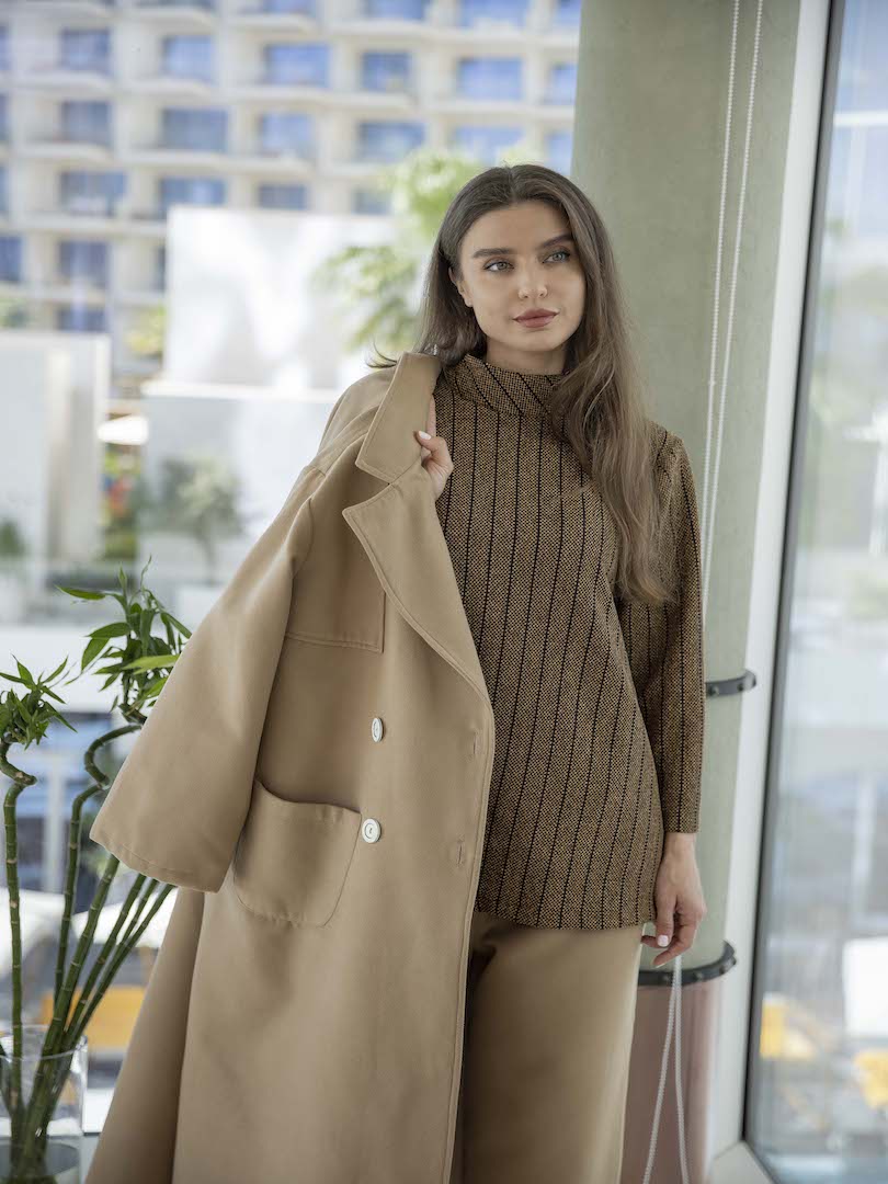 Plain Wool Double Breasted Coat Set