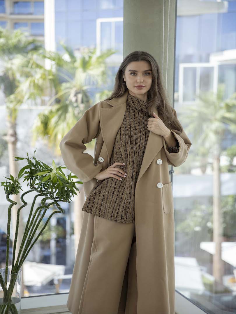 Plain Wool Double Breasted Coat Set