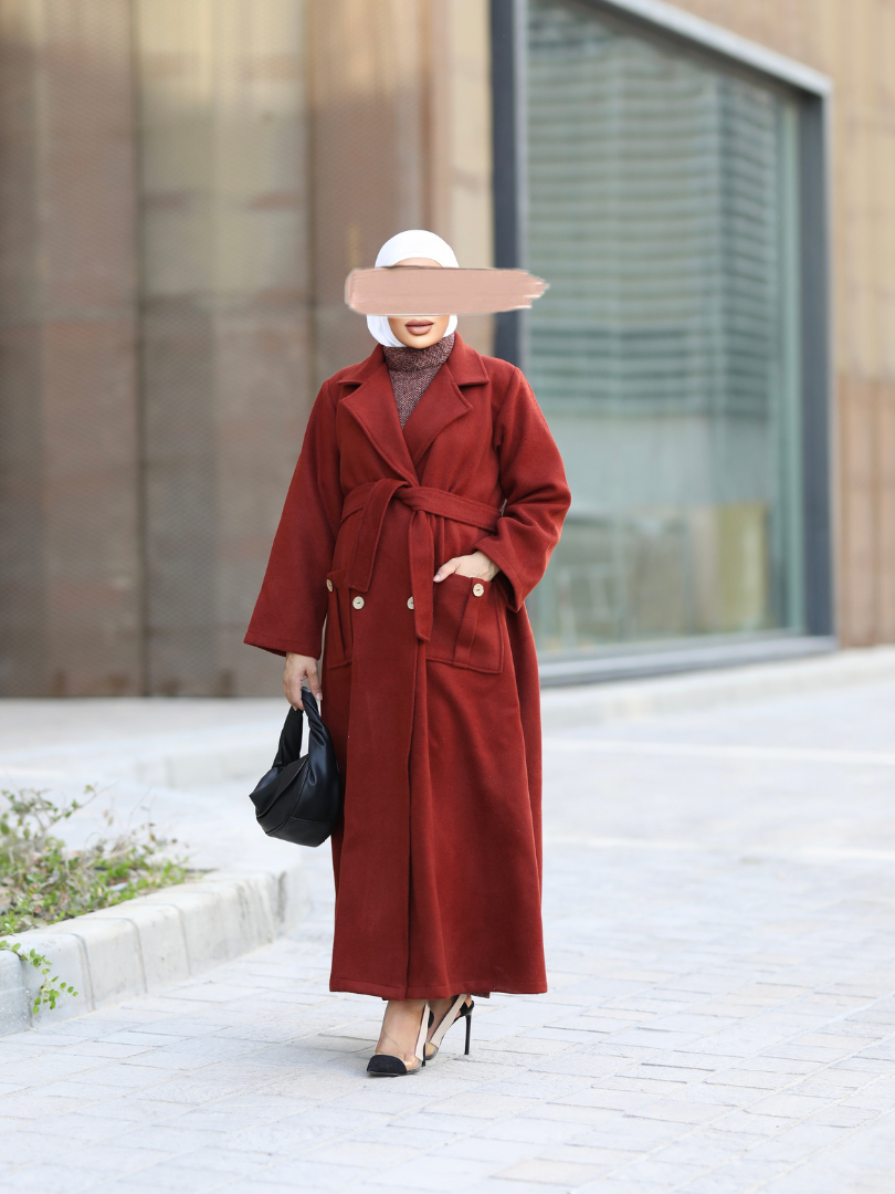 Plain Wool Double Pocket Winter Coat Set