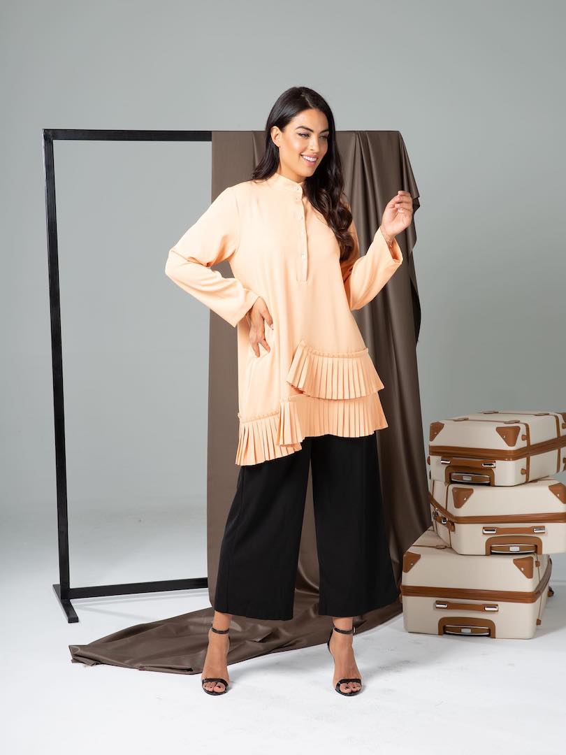 Casual Pleated Hem Top & Trouser Set