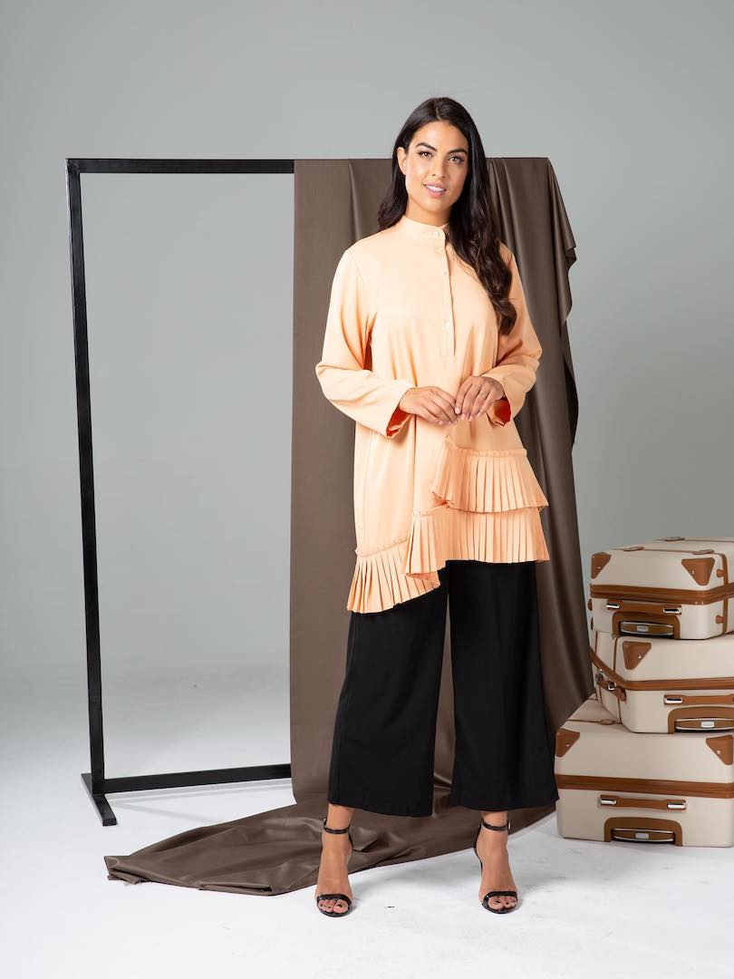 #Casual Pleated Hem Top & Trouser Set