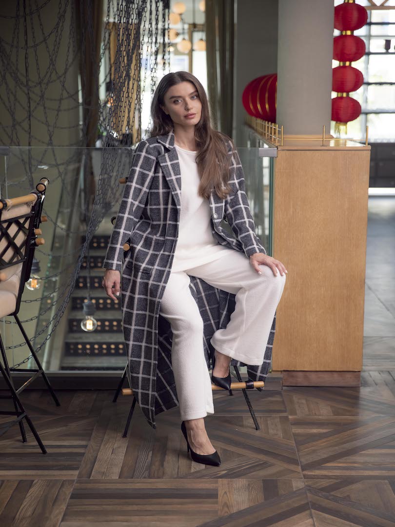 Checked Wool Coat Set