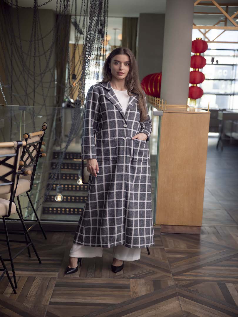 Checked Wool Coat Set