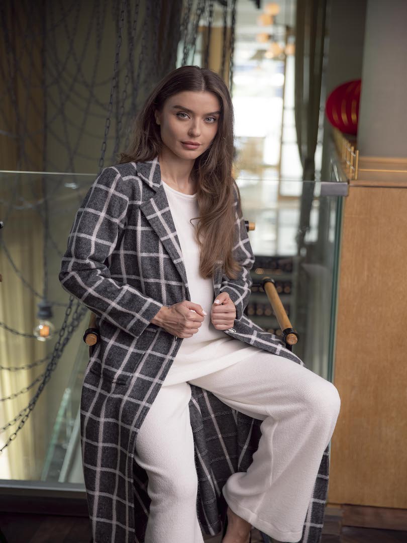 Checked Wool Coat Set