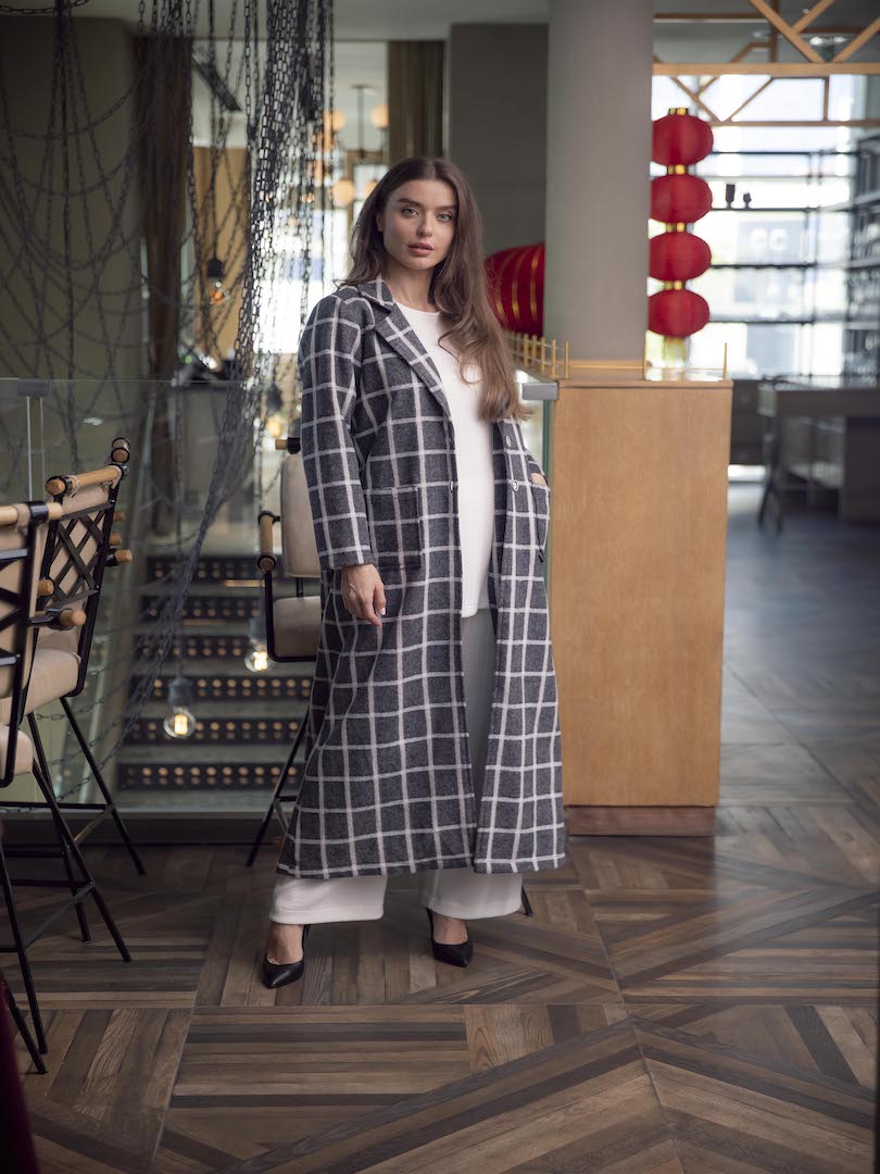 Checked Wool Coat Set