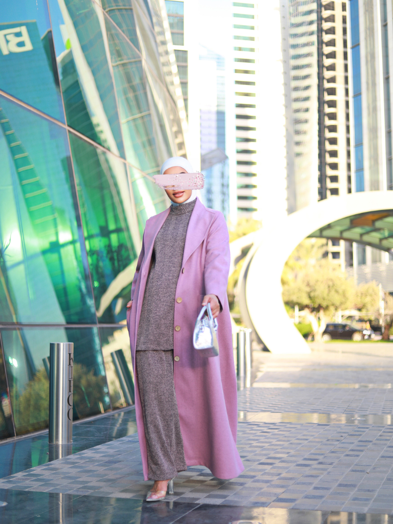 Solid Long Coat Travel Wear Set