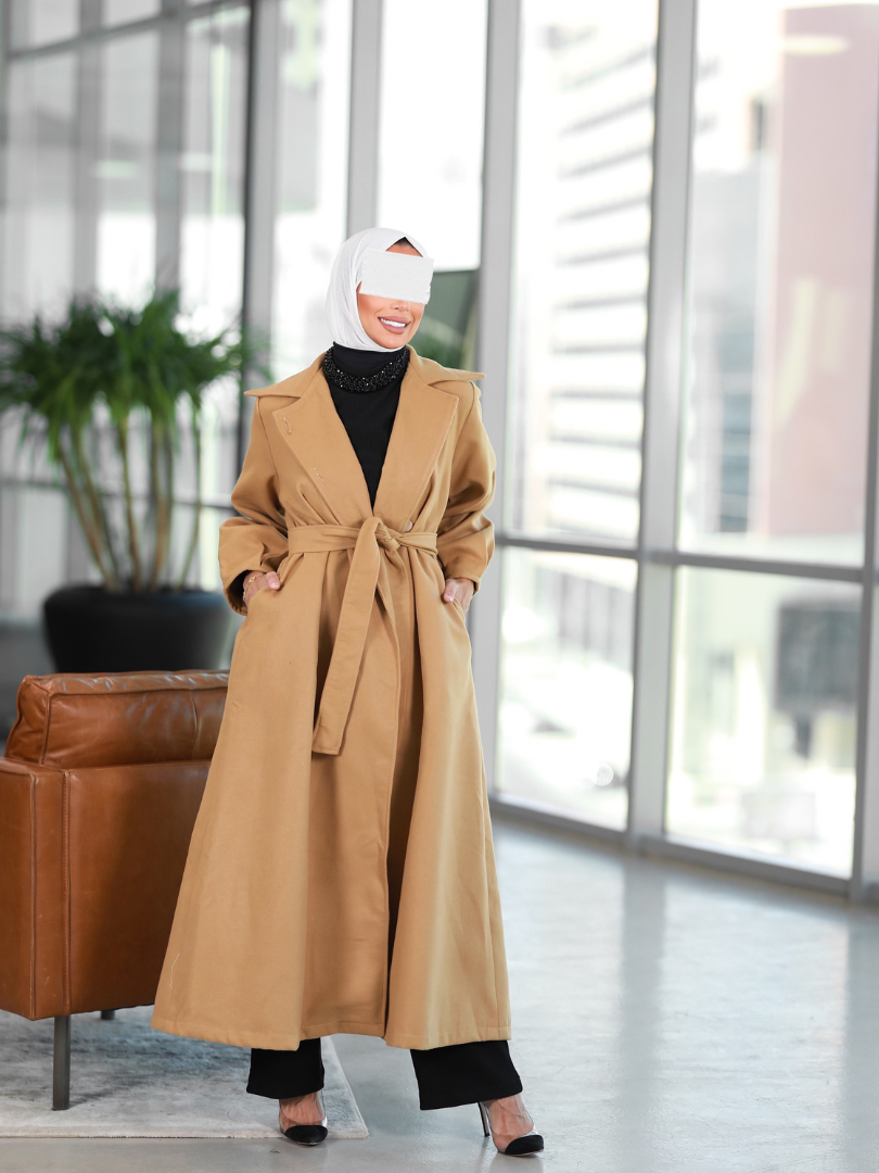 Tie-Belt Open Long Jacket Set