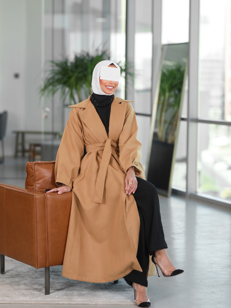 Tie-Belt Open Long Jacket Set