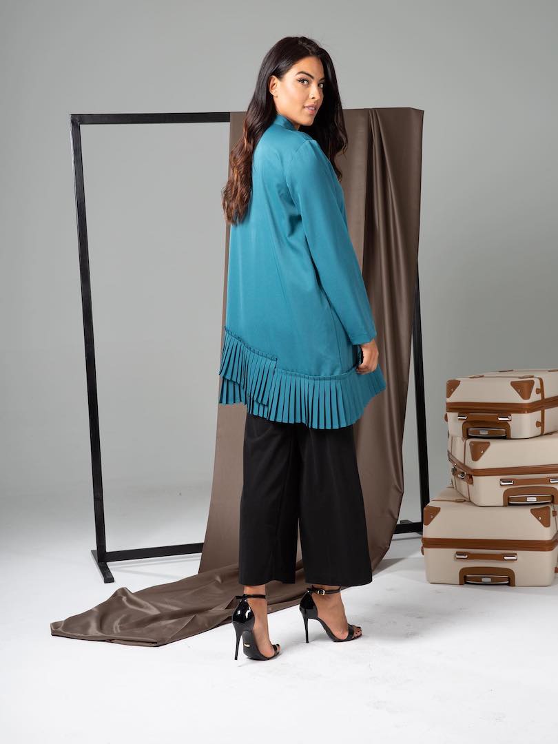 High Neck Pleated Hem Top & Trouser Set