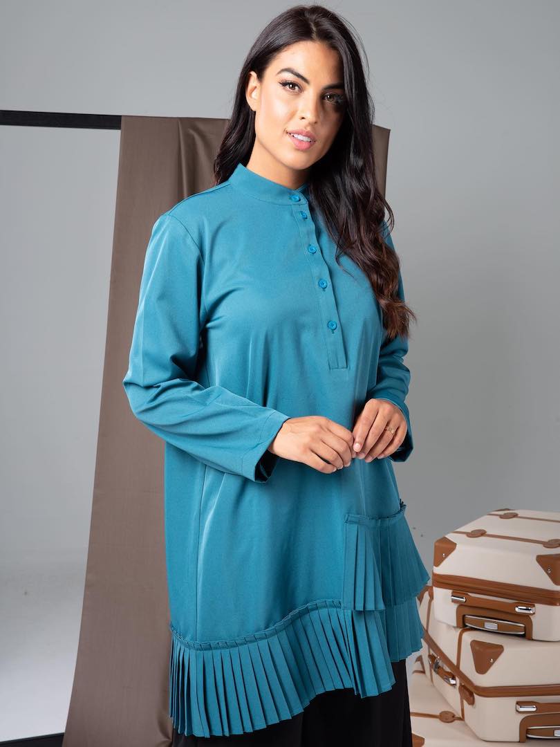 High Neck Pleated Hem Top & Trouser Set