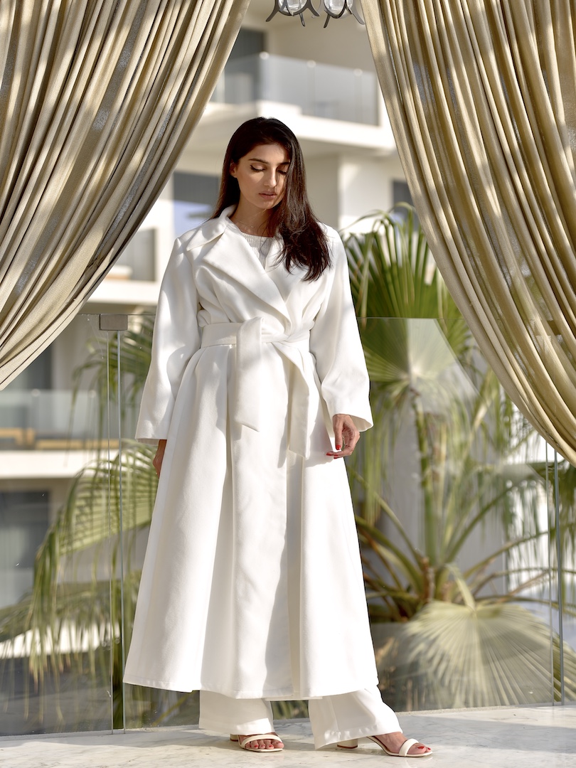 Plain Wool Wrap Travel Coat Set