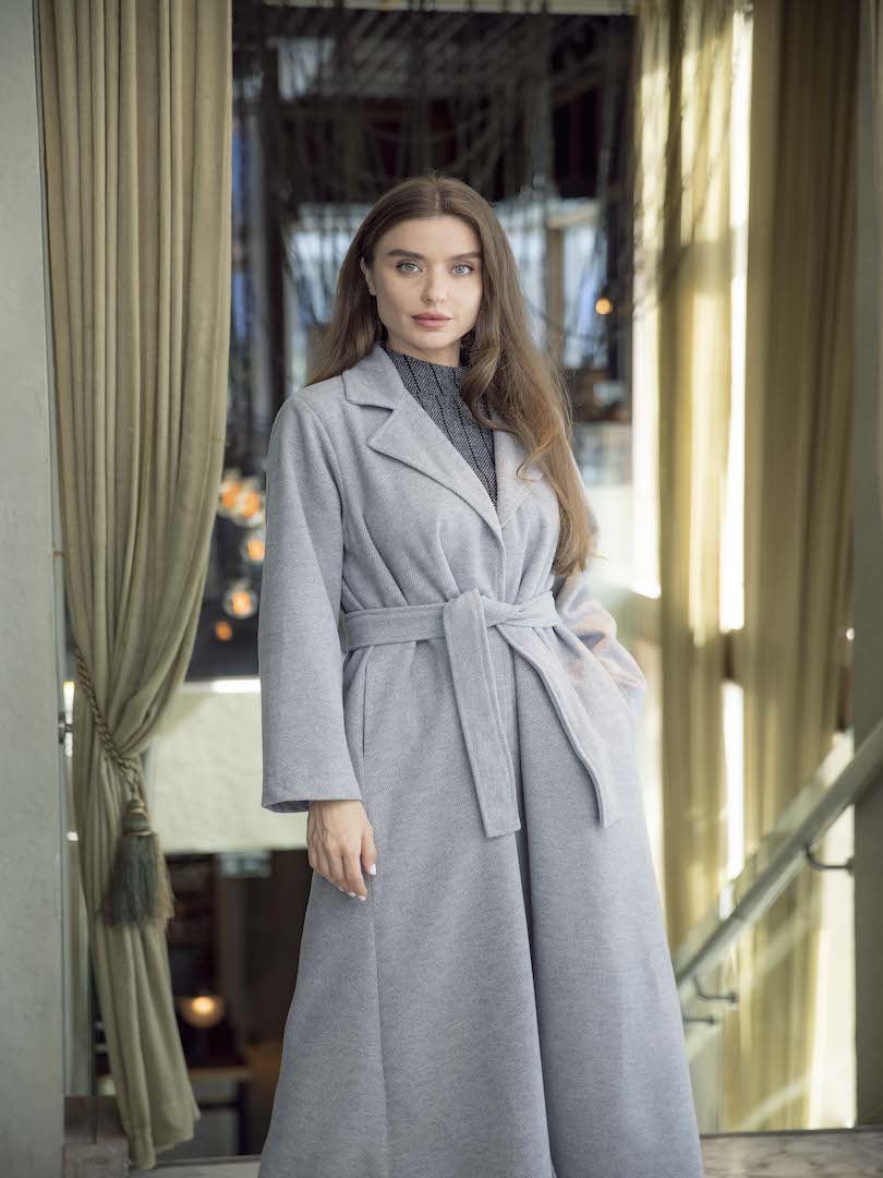 Plain Wool Belted Coat Set